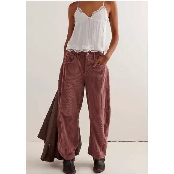 Free People Denim - Free People We The Free Good Luck Mid-Rise Cord Barrel Jeans 25 NEW